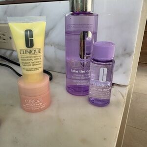 Clinique Skincare Collection with Purple and Yellow Packaging